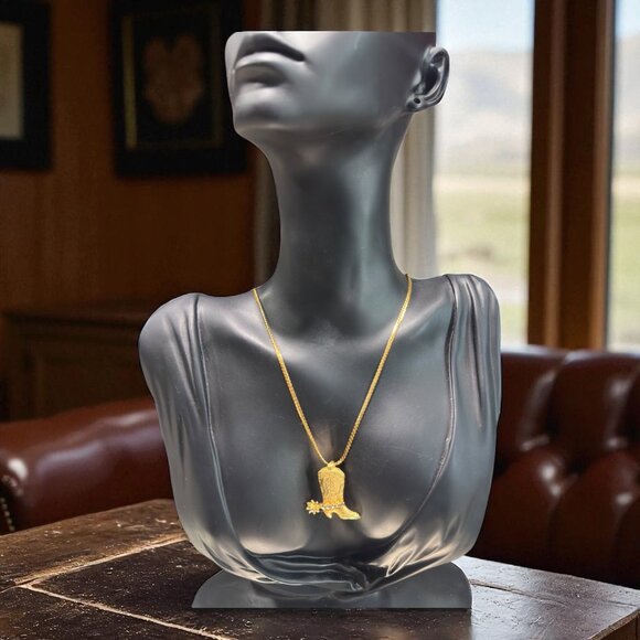 Gold-Plated Western Boot Pendant Necklace With Rhinestone Detailing - Picture 5 of 9